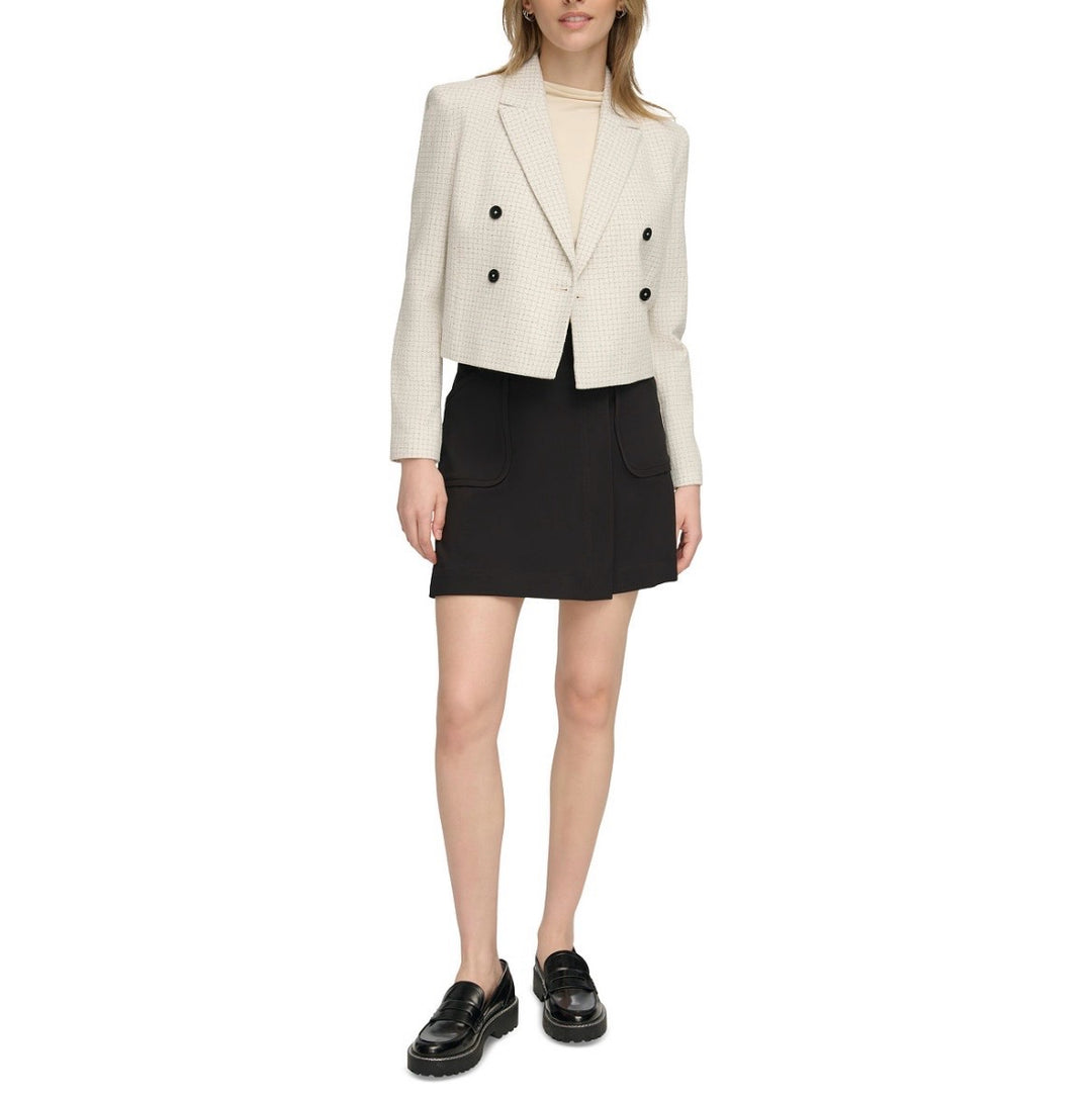 Calvin Klein Women's Double-Breasted Tweed Blazer Cream Multi Size 14