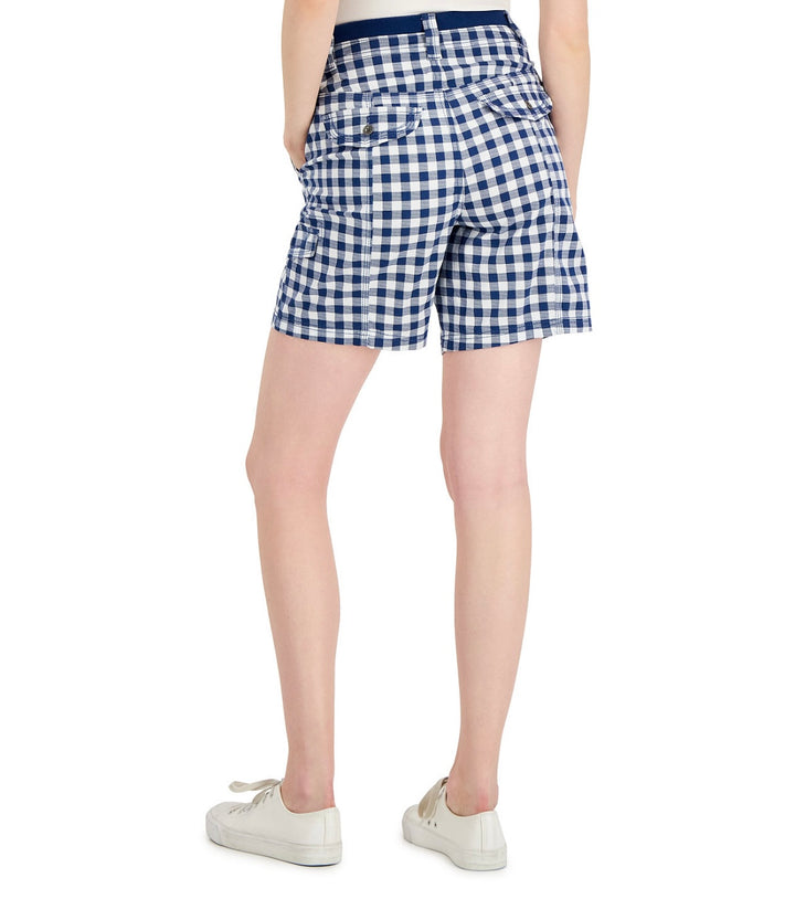 Style & Co. Women's Mid Rise Gingham Zigzag-Stitching Shorts Blue Socket Size 6