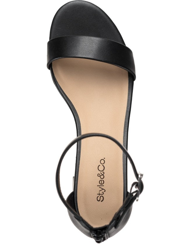 Style & Co. Women's Janiee Faux Leather Block Heel Sandals Black Size 7