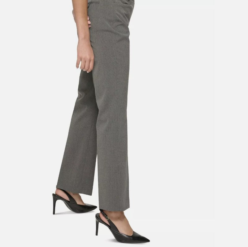 Calvin Klein Women's Pinstripe Straight-Leg Pants Charcoal/Cream Petite Size 10P