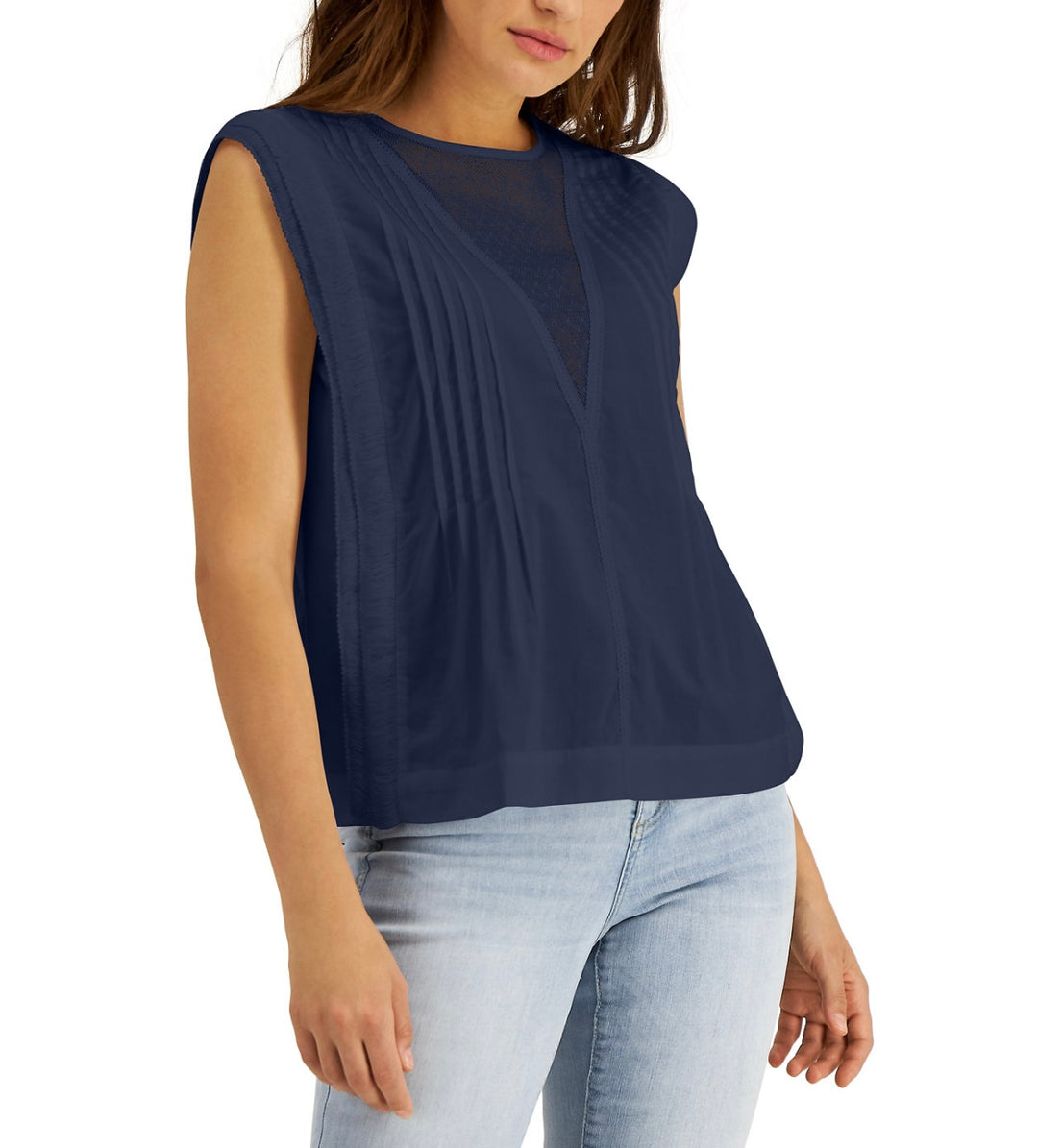 INC International Concepts Women's Sleeveless Mesh Top Indigo Sea Size L