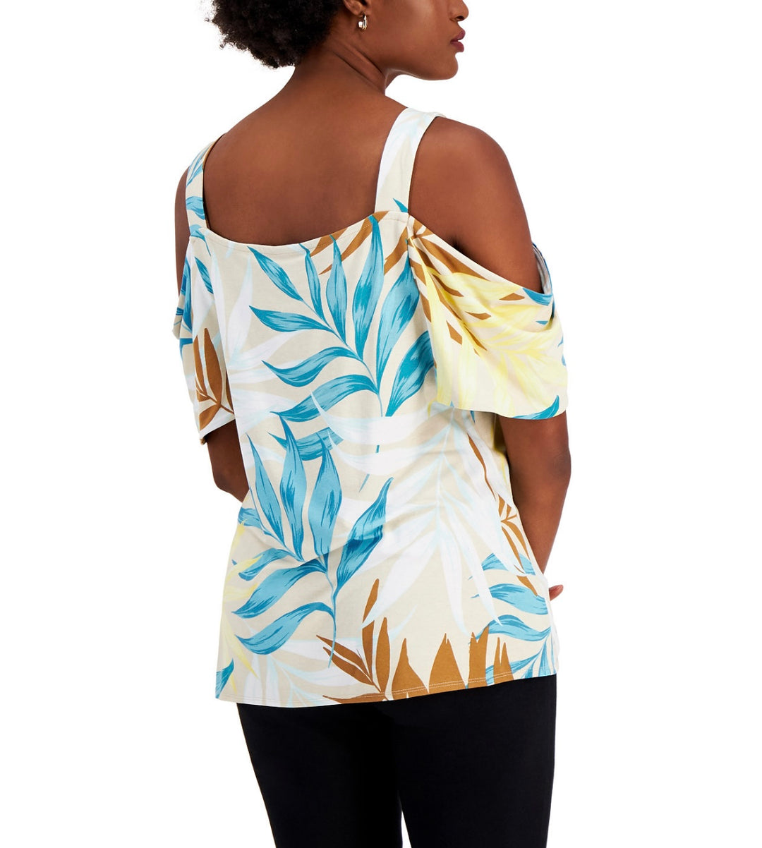 JM Collection Women's Square Neckline Cold-Shoulder Top Taupe Flash Combo