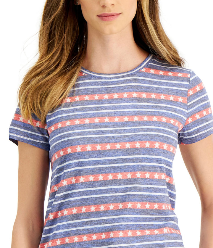 Style & Co. Petite Stars Stripes Burnout T-Shirt Starry Blue Size PS