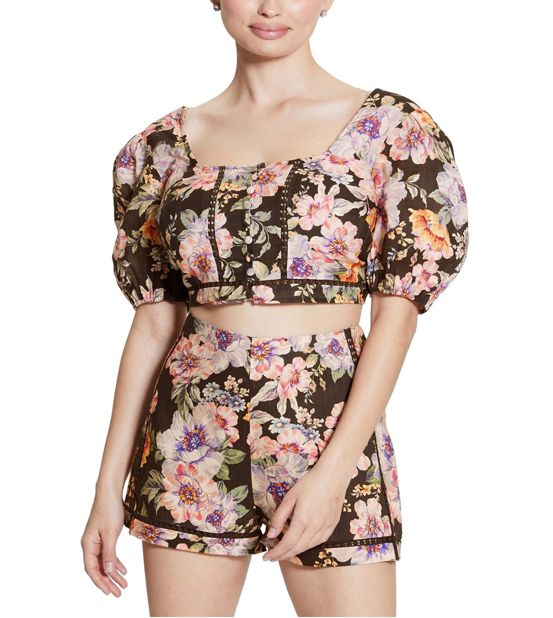 Guess Women's Eco Cassandra Puffed Floral Crop Top Ciaobella Size L