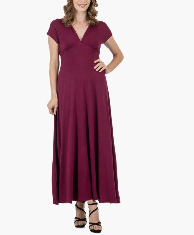 24Seven Comfort Apparel Women's V-Neck Sleeveless Maxi Dress Red Wine Size S