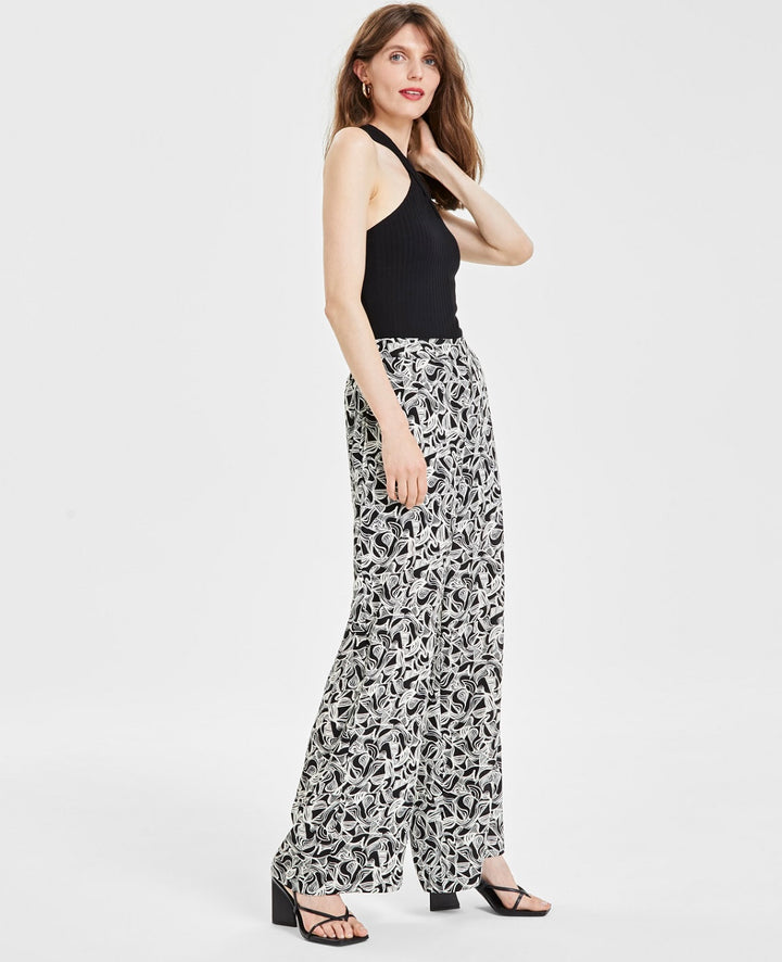 Bar III Women's Side Zip Printed Wide-Leg Pants Kristn Abstract Size 10