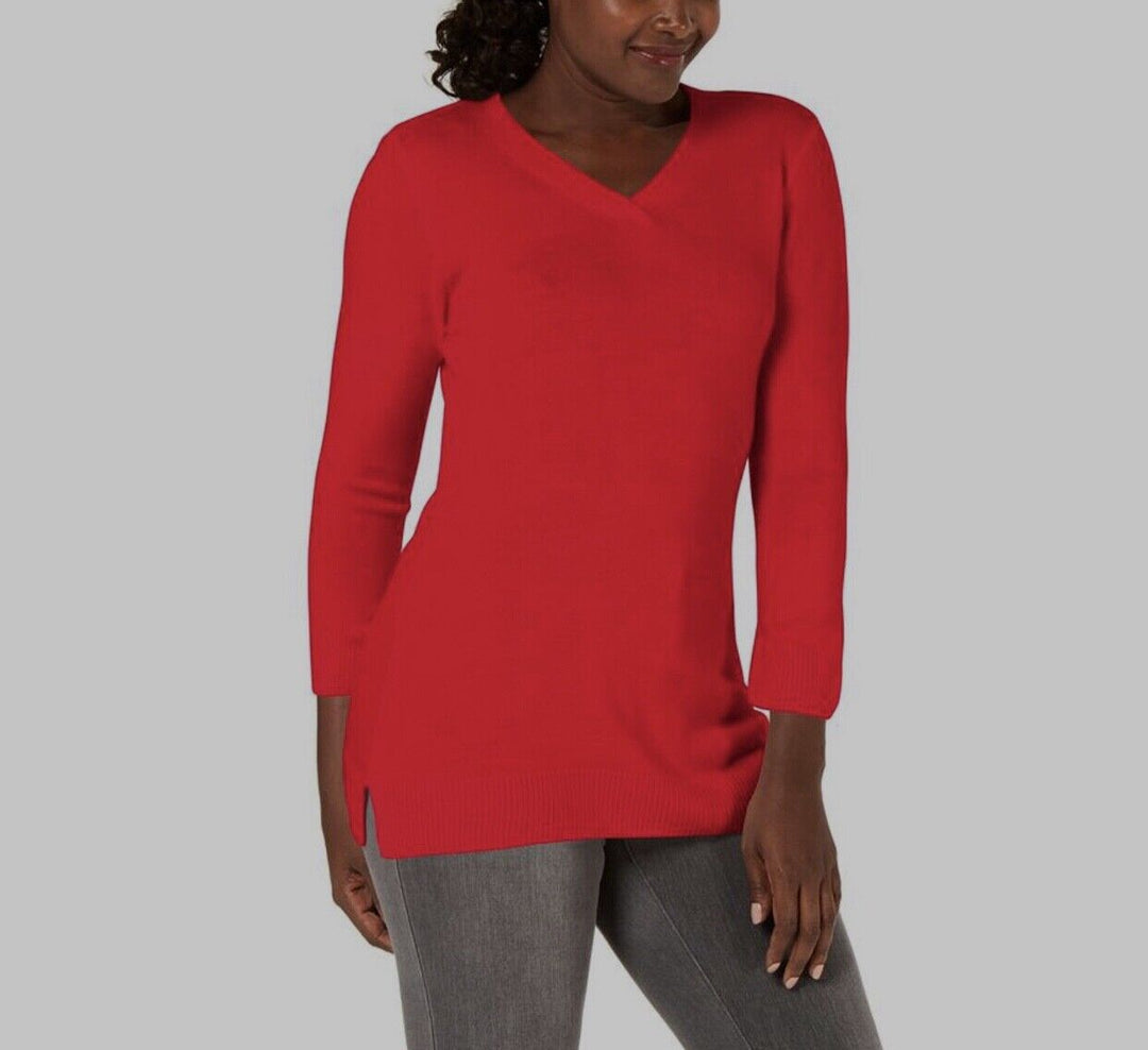 Karen Scott Women's Luxsoft V-Neck Sweater New Red Amore Size S