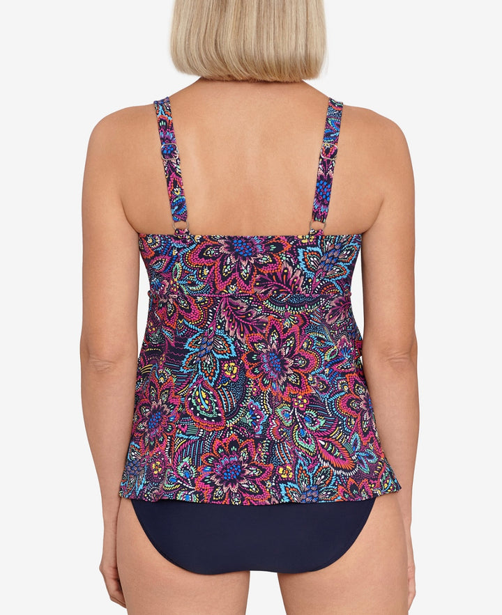 Swim Solutions Women's Printed Tummy-Control Tiered One-Piece Swimsuit