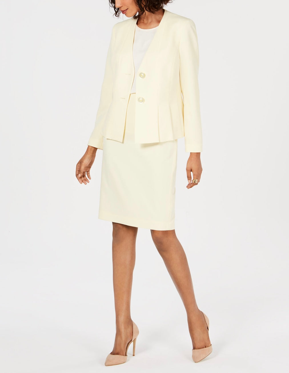 Le Suit Women's Two-Button Casual Jacket Suit Cream-Yellow Size 12