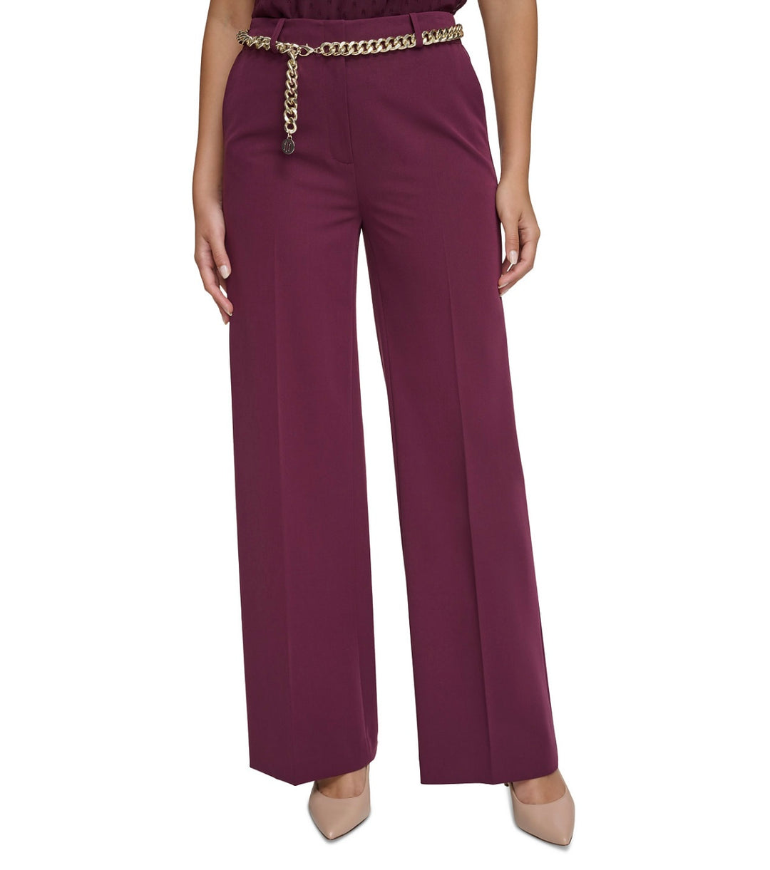 Tommy Hilfiger Women's Wide-Leg Chain-Belt Pants Winetasting Size 8