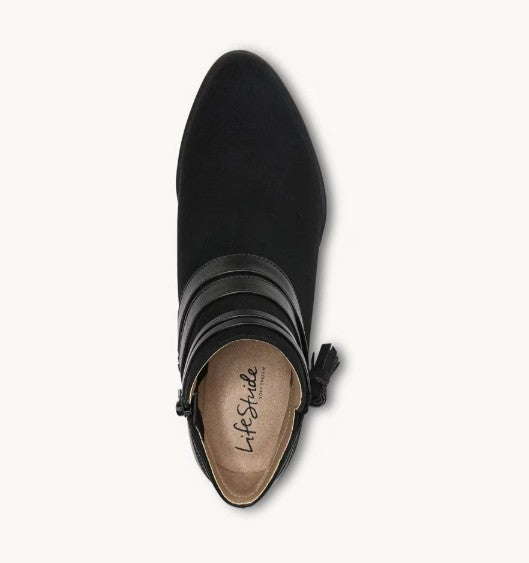 LifeStride Woman's Microsuede Paloma Zipper Ankle Bootie Black Size 8M