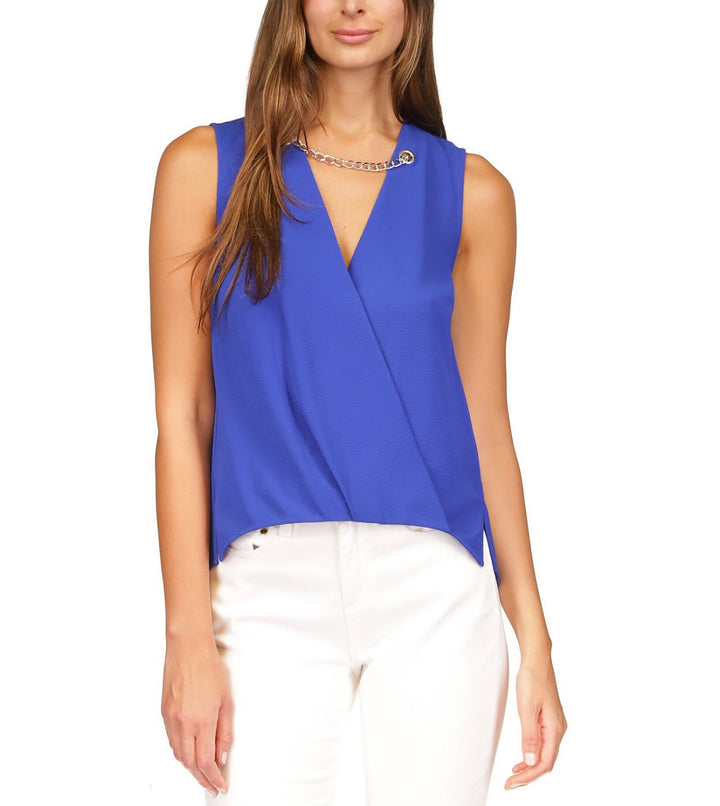 Michael Michael Kors Women's Chain Sleeveless Surplice Neckline Faux Wrap Top