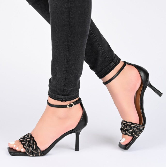 Journee Collection Women's Mabella Open Toe Mid Stiletto Sandals Black Size 9