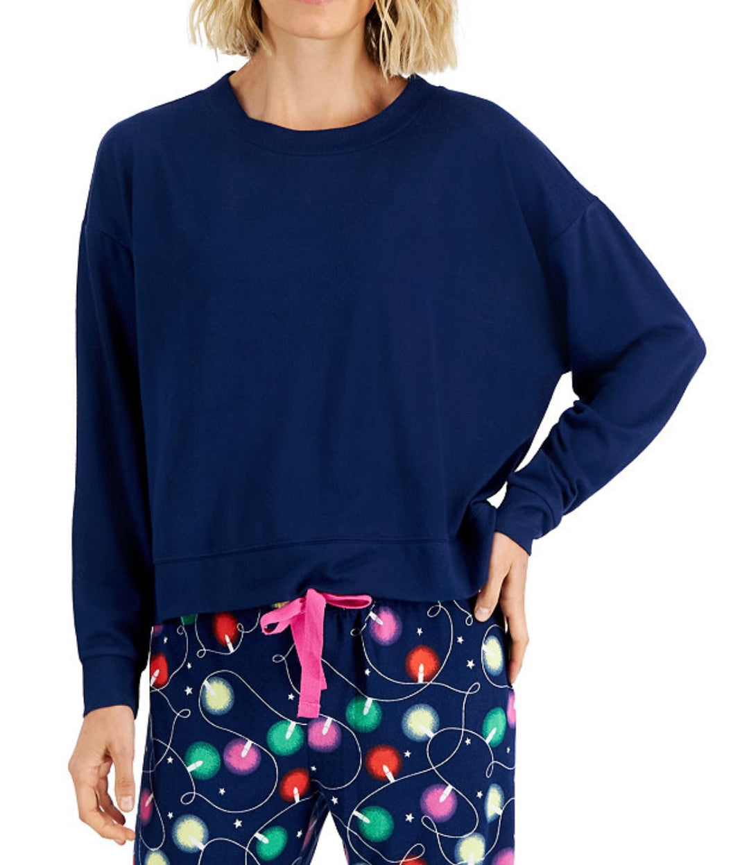 Jenni Women's Scoop Neck Long Sleeve Pajama Top Navy Size XS