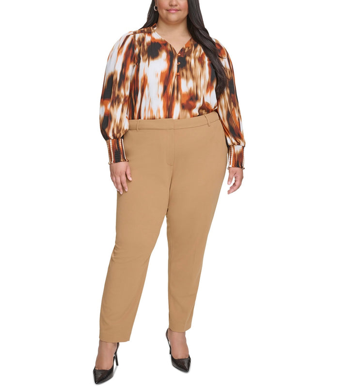Calvin Klein Women's High Rise Ankle Straight Leg Pants Luggage Plus Size 14W