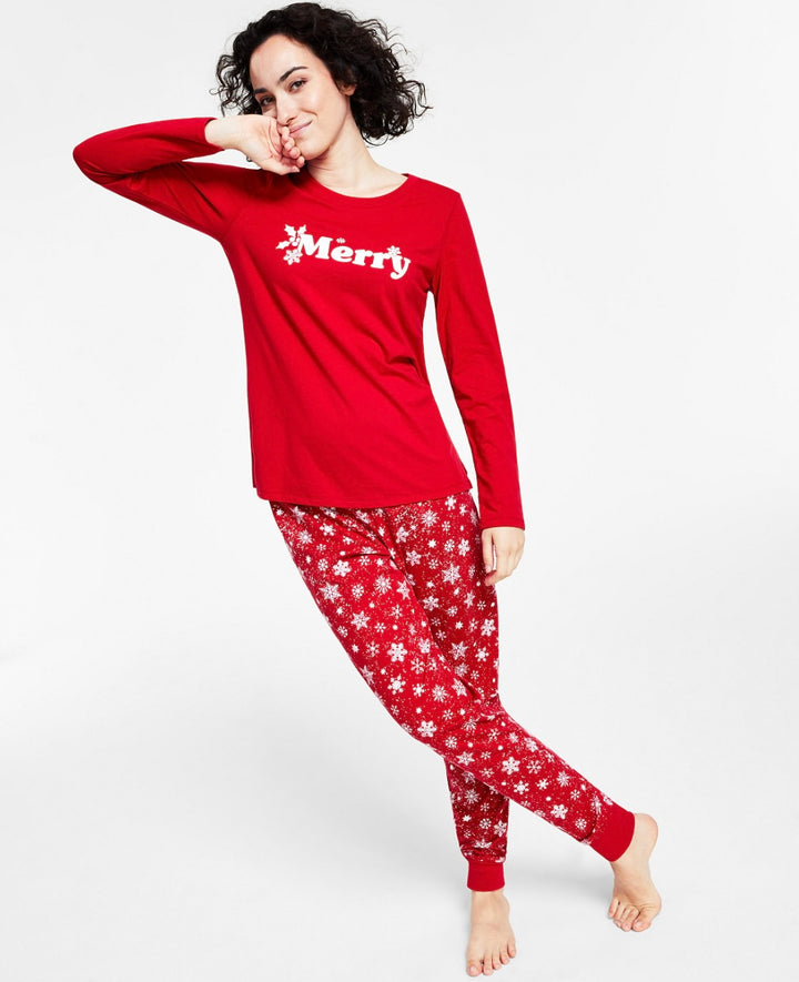 Family PJs Women's Merry Snowflake Mix It Family Pajama Set Candy Red