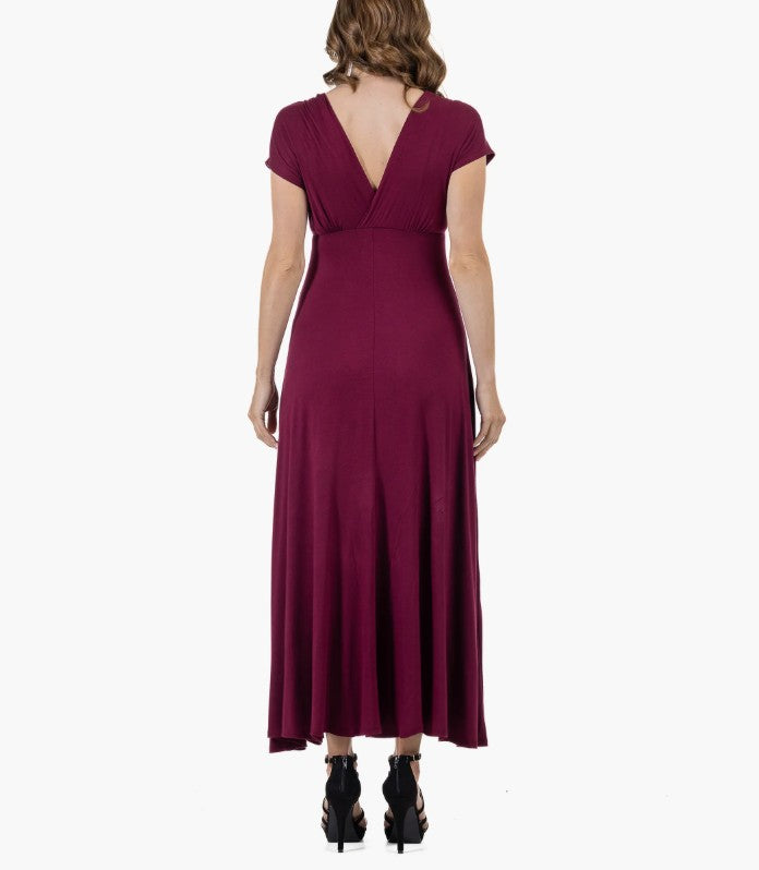 24Seven Comfort Apparel Women's V-Neck Sleeveless Maxi Dress Red Wine Size S