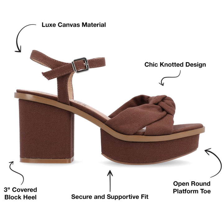 Journee Collection Women's Garner Knit Inset Platform Block Heel Sandals Brown