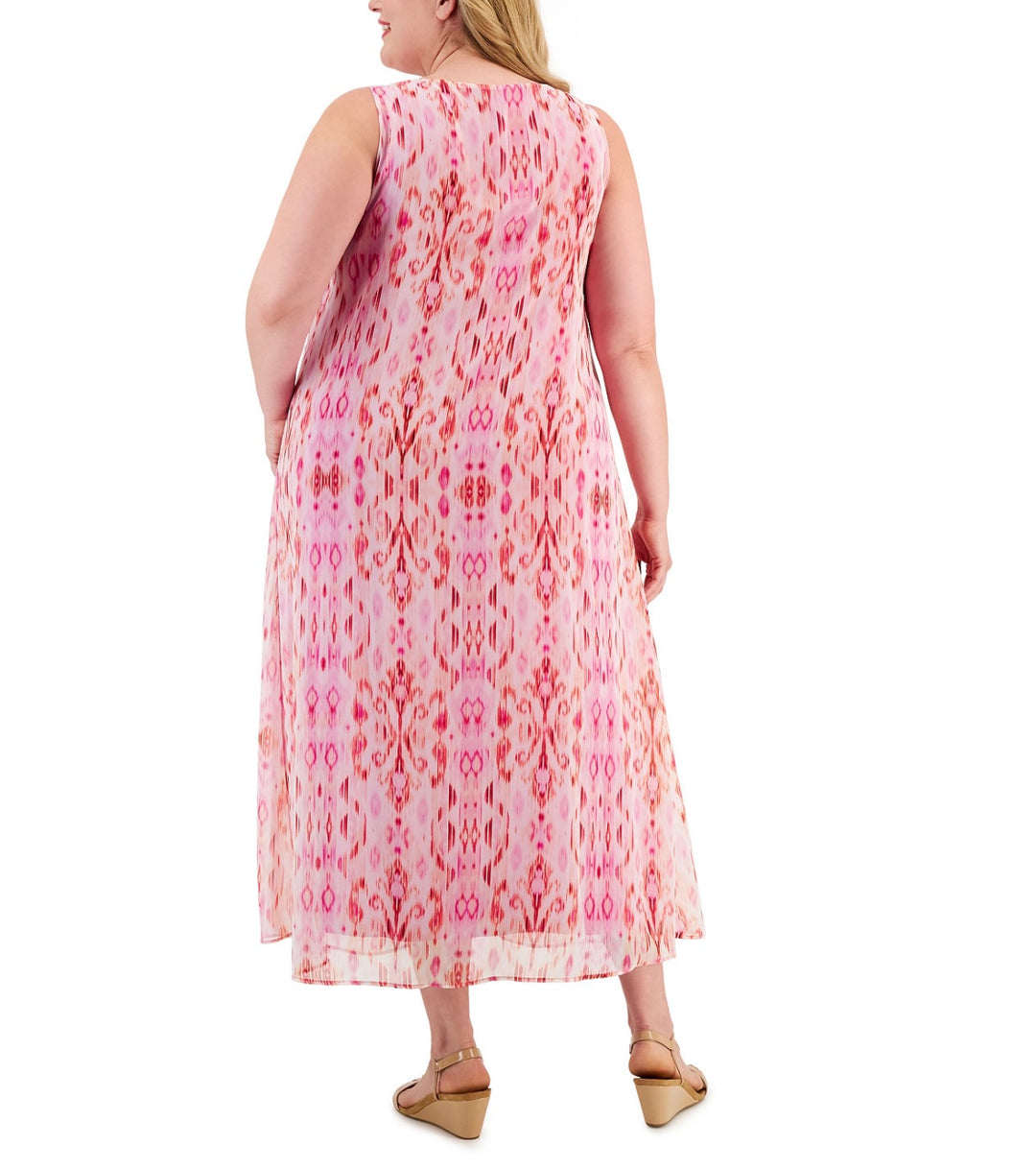 JM Collection Women's Chiffon-Overlay Maxi Dress Fuchsia Tulp Combo Plus Size
