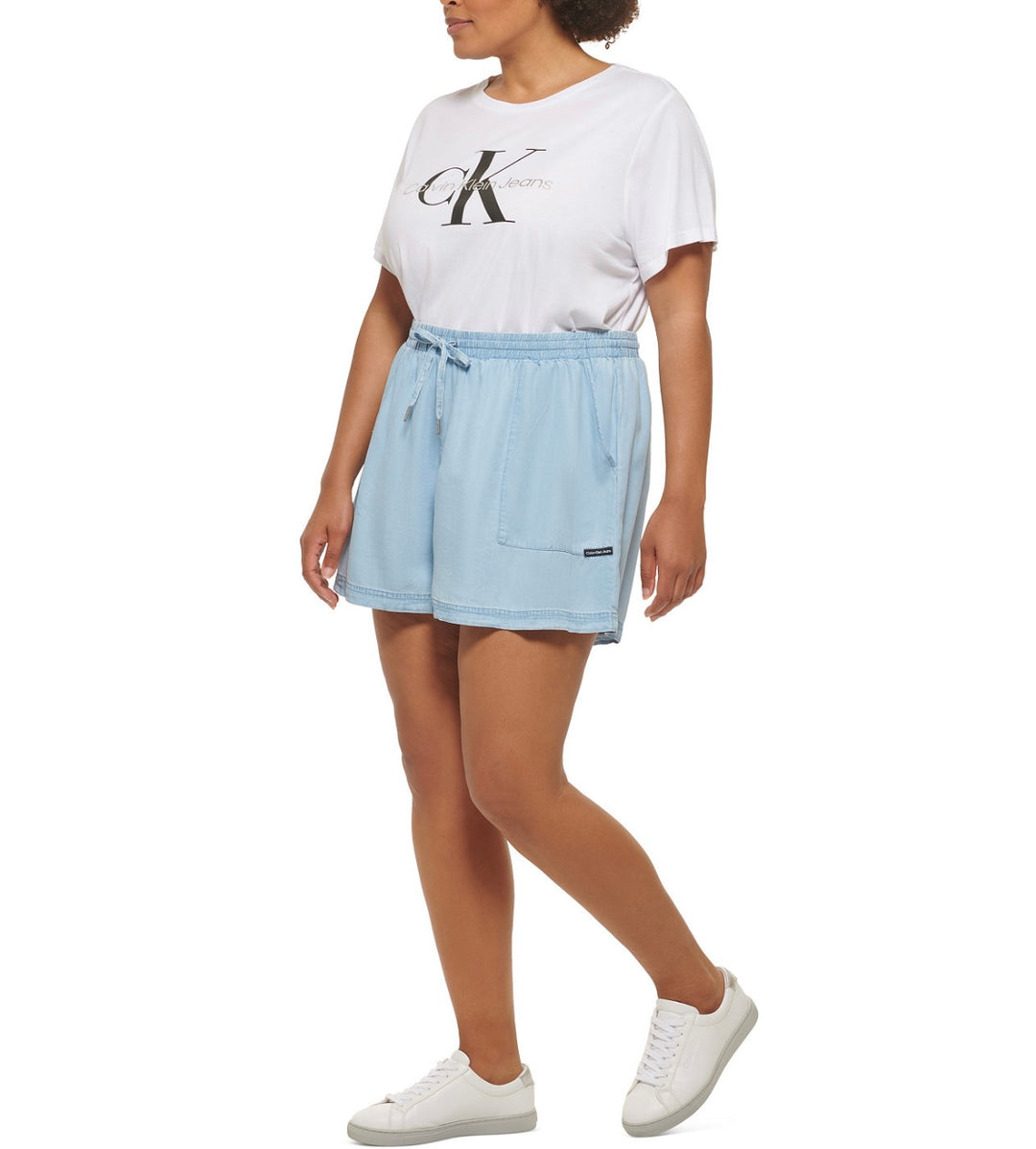 Calvin Klein Jeans Women's Trendy Drawstring Shorts Chambray Blue Plus Size 1X