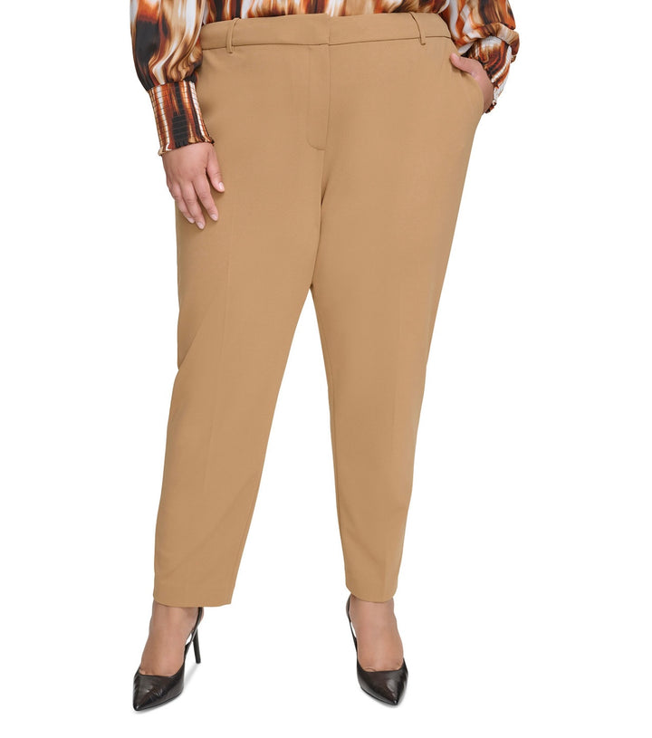 Calvin Klein Women's High Rise Ankle Straight Leg Pants Luggage Plus Size 14W