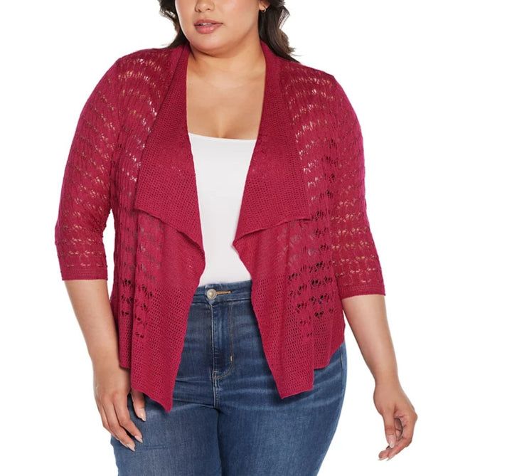 Belldini Women's Pointelle Stich Flowy Open Cardigan Sweater Plus Size 1X