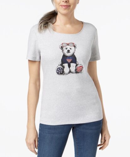 Karen Scott Women's 100%Cotton Graphic T-Shirt Americana Gray Size PS