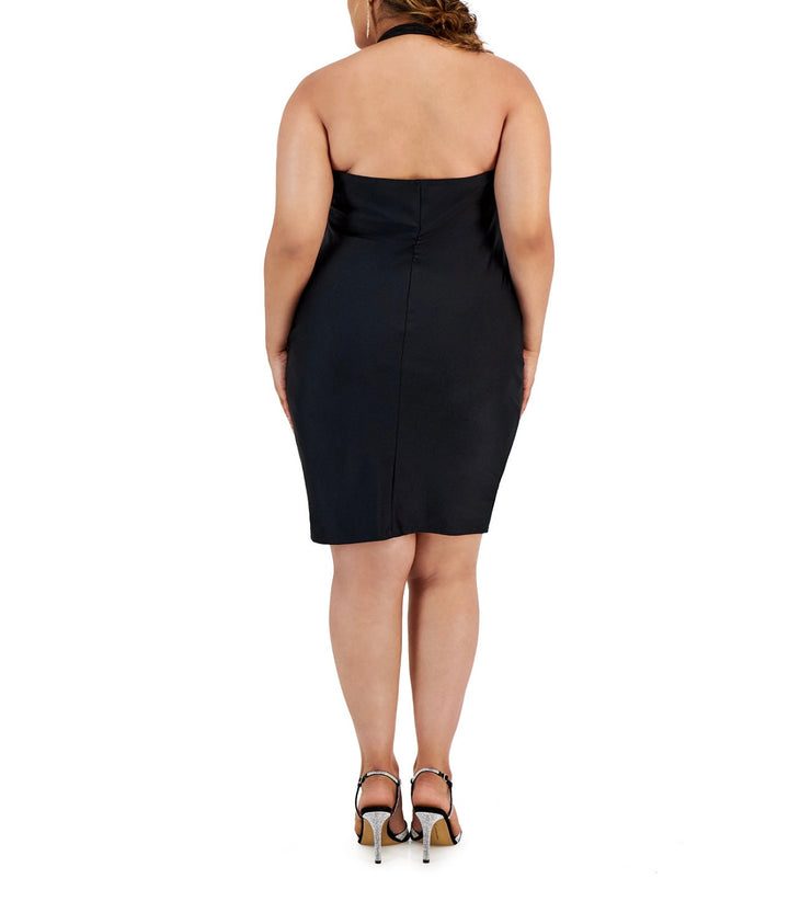 City Studio Women's Asymmetrical Midi Halter Dress Black Plus Size 1X