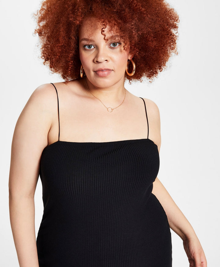Bar III Women's Trendy Ribbed Bodycon Dress Deep Black Plus Size 4X
