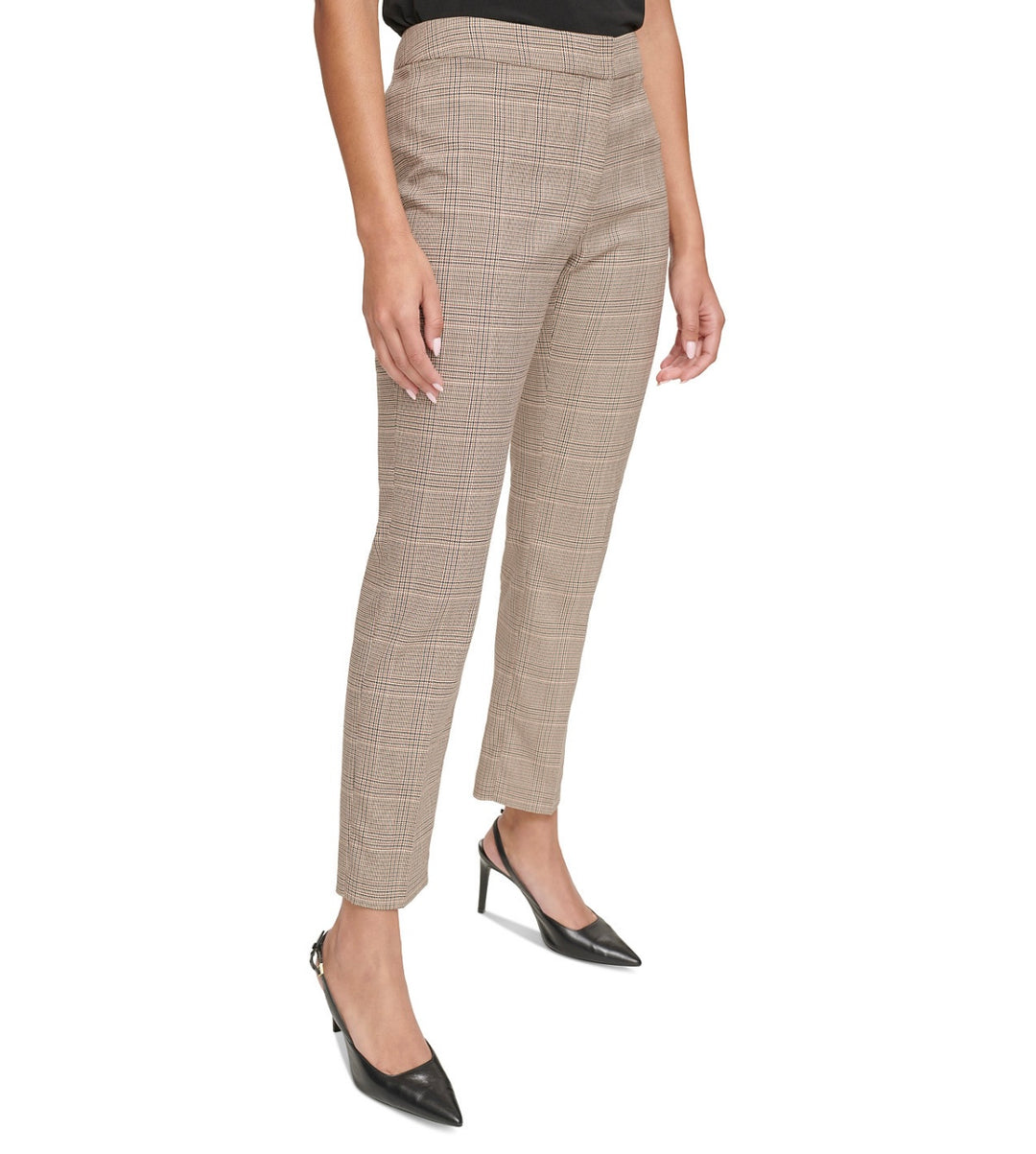 Calvin Klein Women's Petites Mid-Rise Straight Leg Pants Plaid Luggage Multi