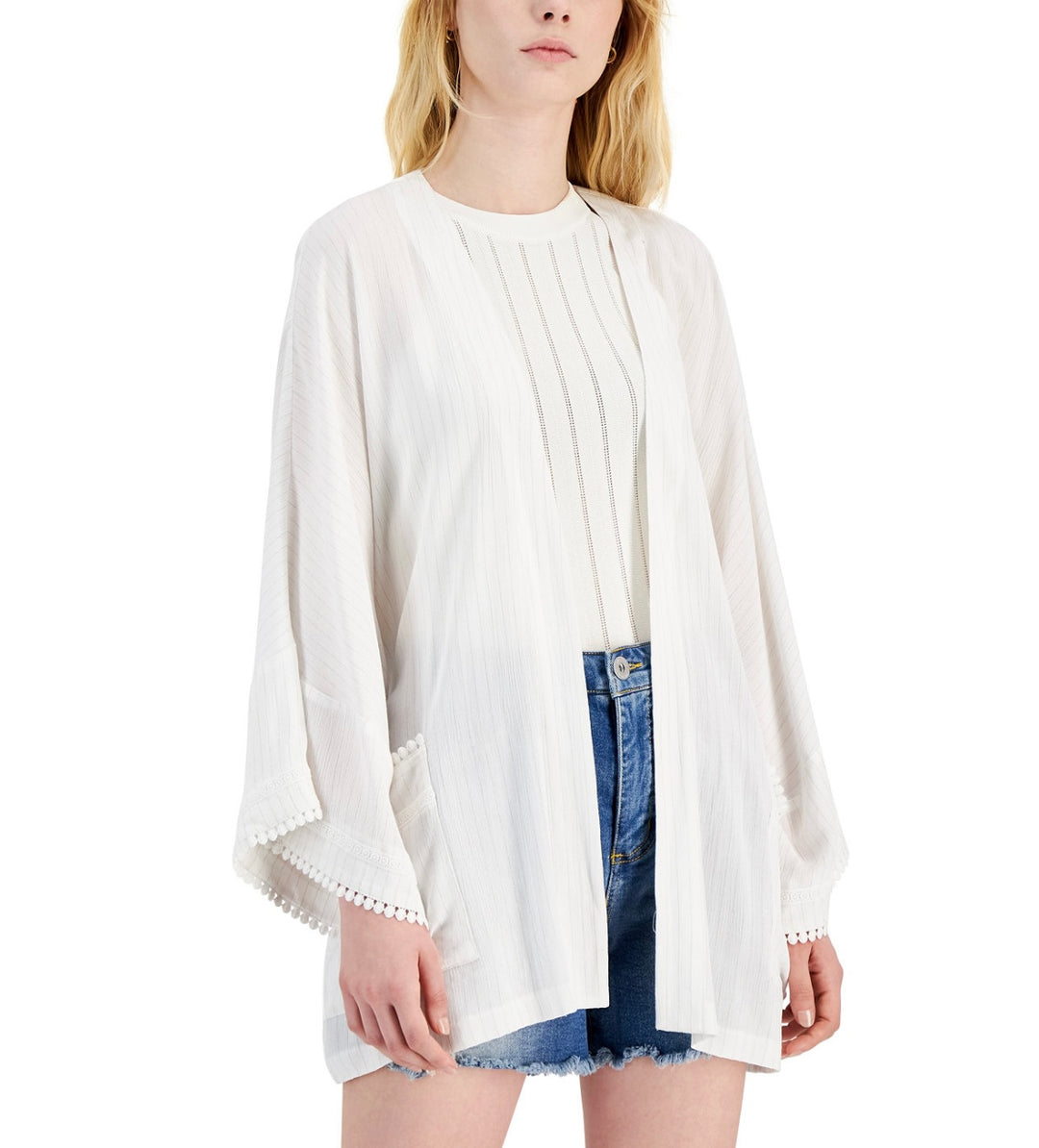 INC International Concepts Women's Metallic Crinkle Gauze Tie Waist Top