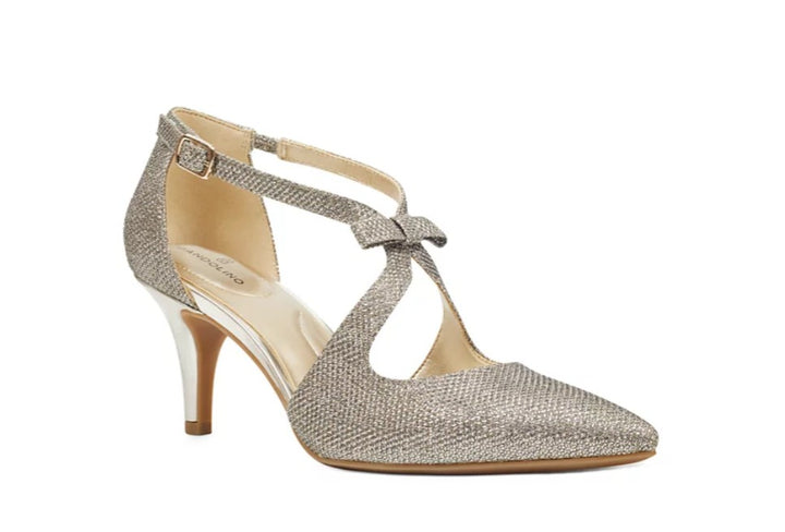 Bandolino Women's Zeffer Strappy Bow Kitten Heel Pumps Gold Glam Size 6.5 M