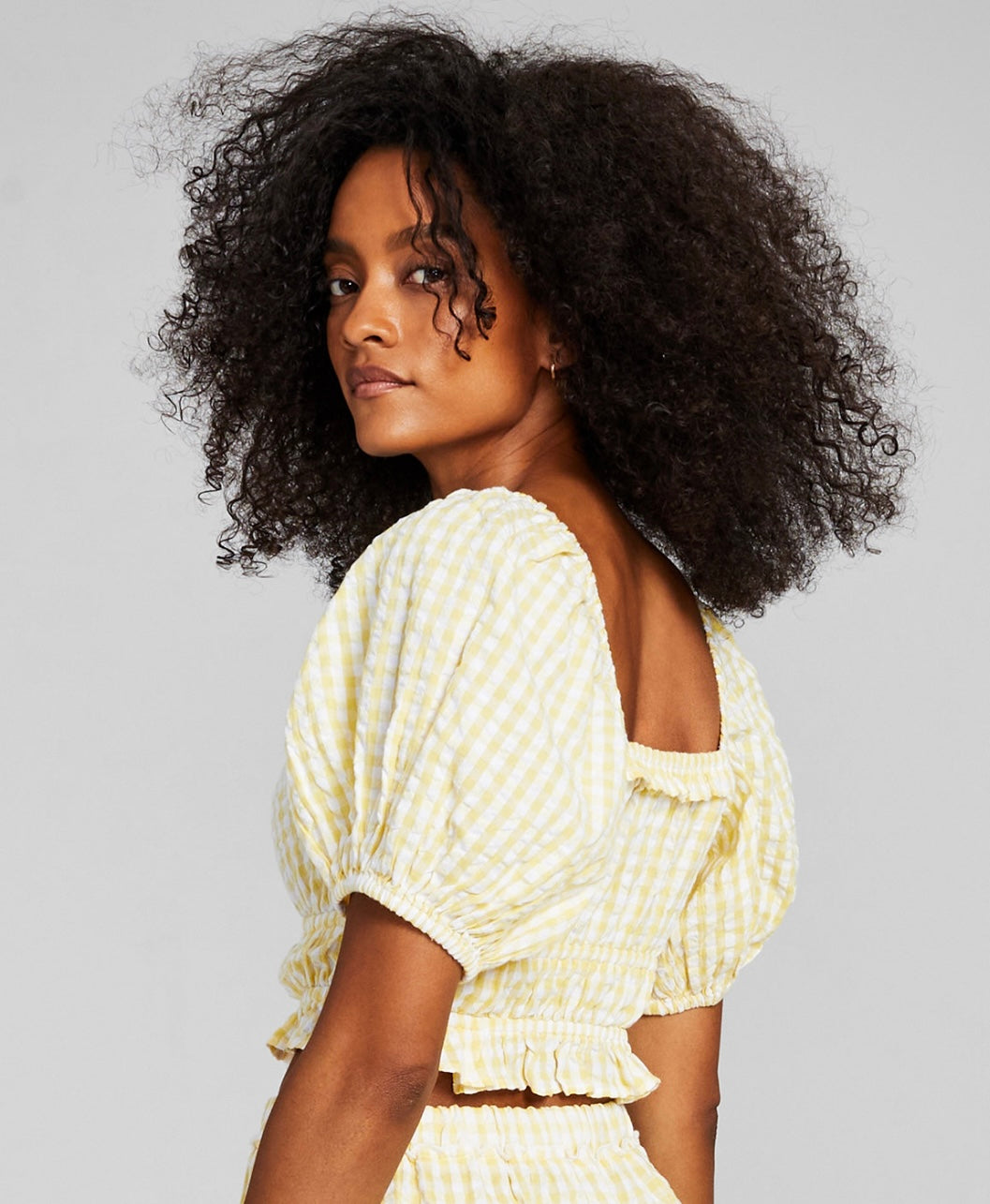 And Now This Women's Short Sleeve Cotton Crop Top Yellow Gingham