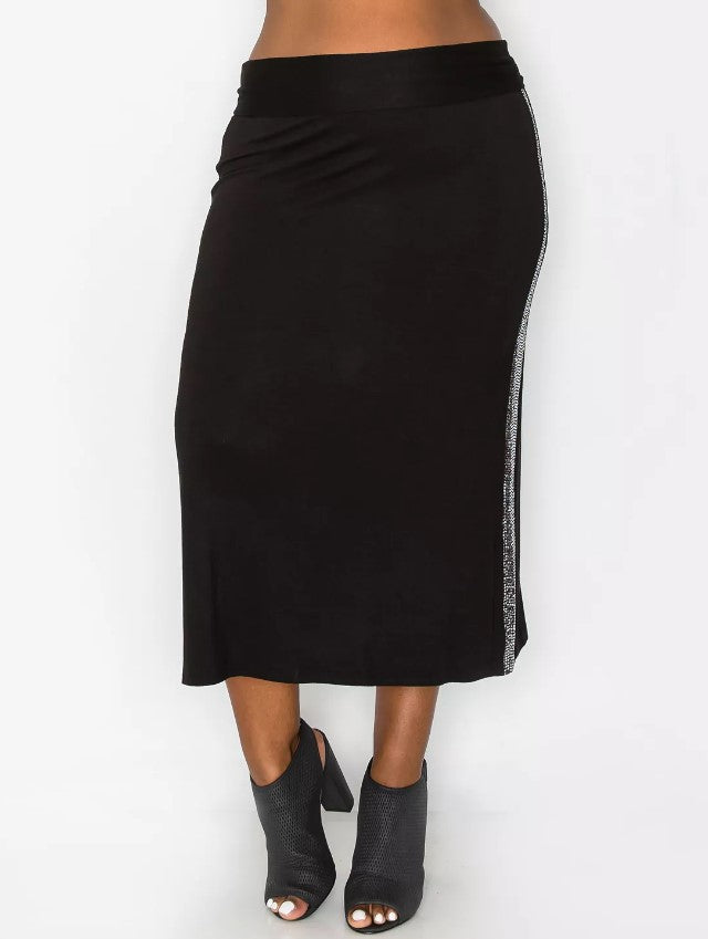 COIN 1804 Women's Sequin Side Contrast Fold Over Midi Skirt Plus Size 1X