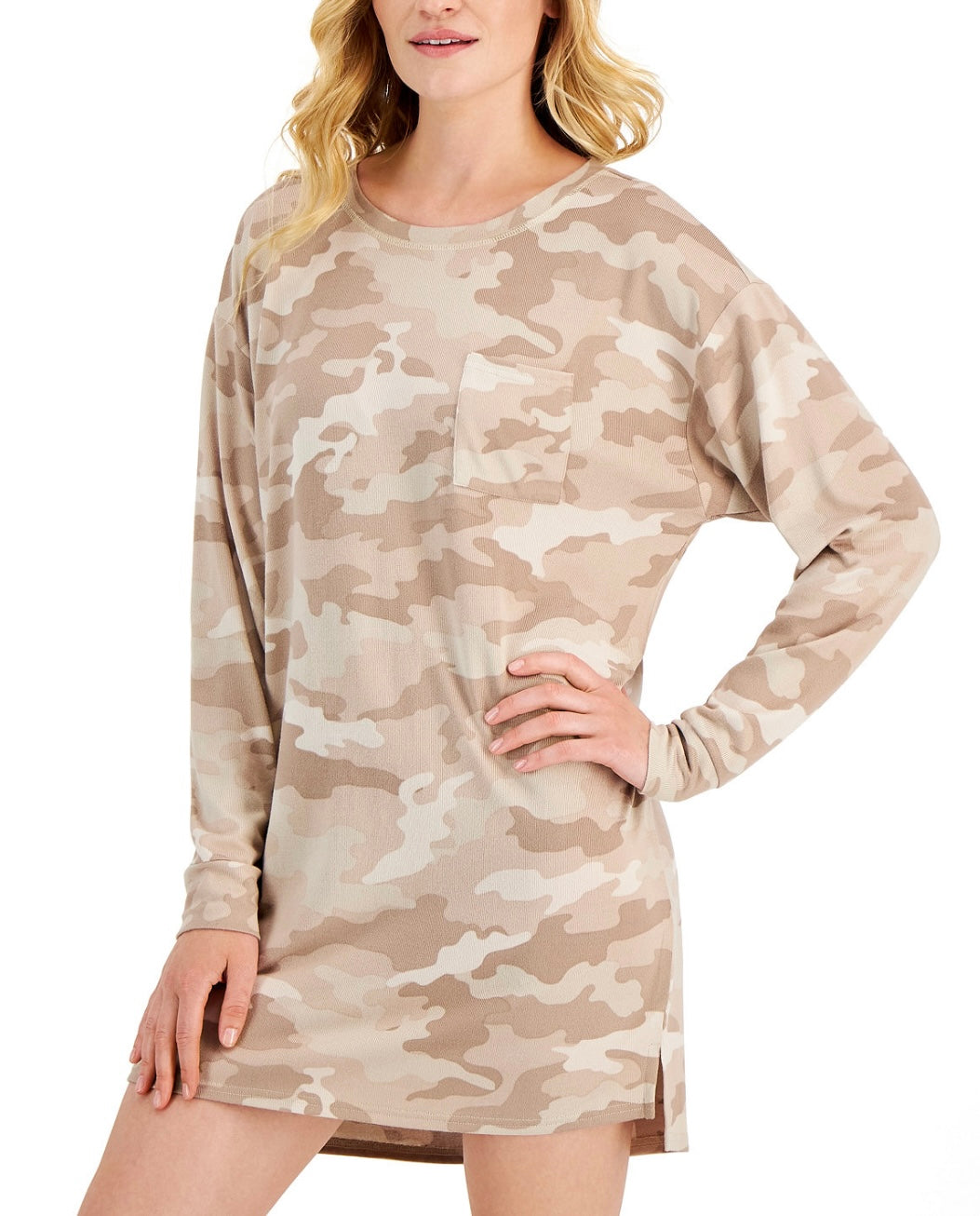 Jenni Women's Long Sleeve Supersoft Sleepshirt Toffee Candy Camo