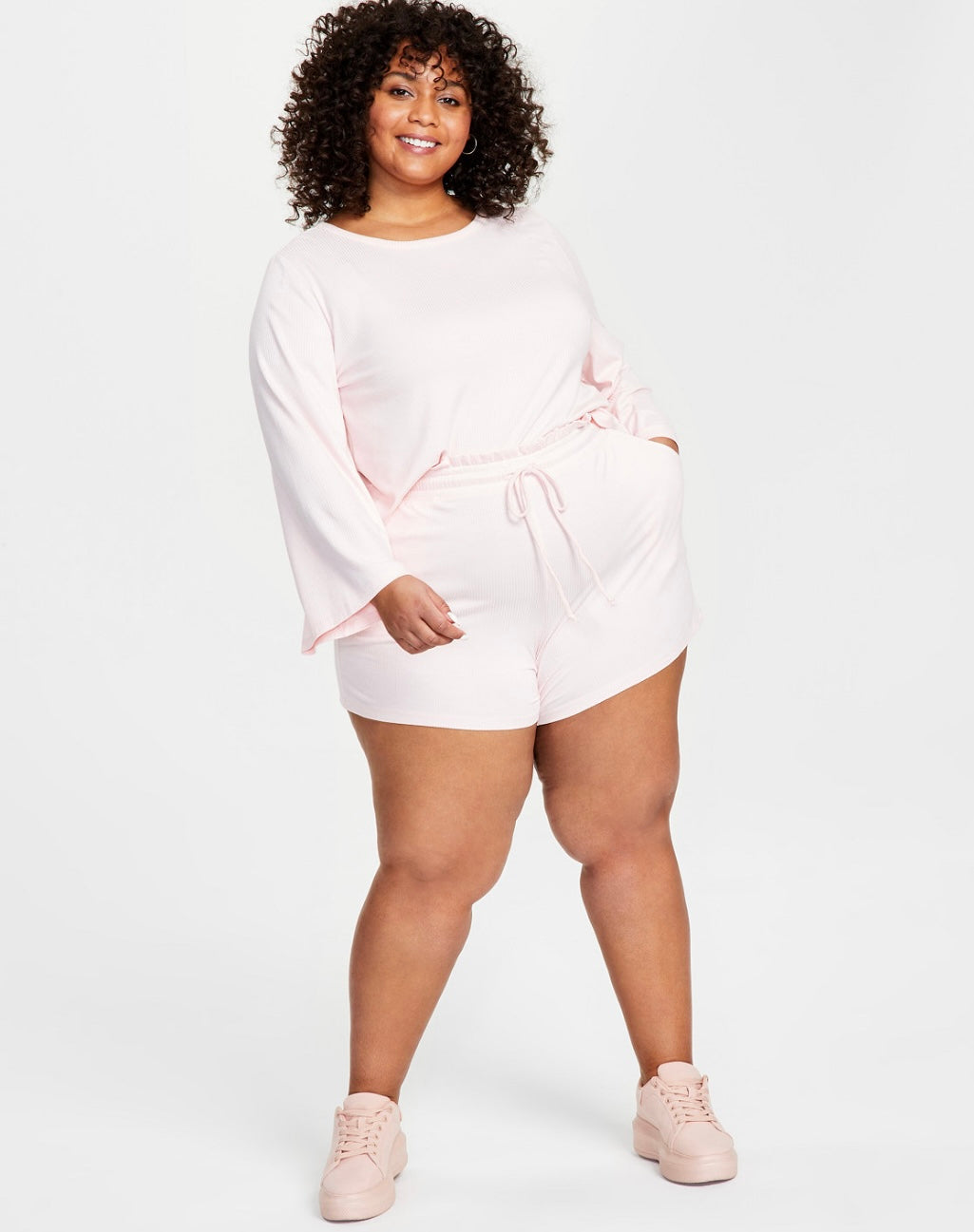Jenni Women's Style Not Size Ribbed Lounge Shorts Pink Cloud Plus Size 2X