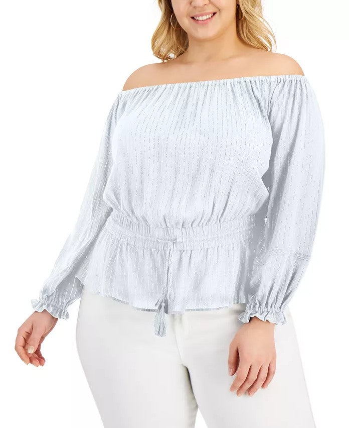 INC International Concepts Women's Off-The-Shoulder Gauze Top Plus Size 0X