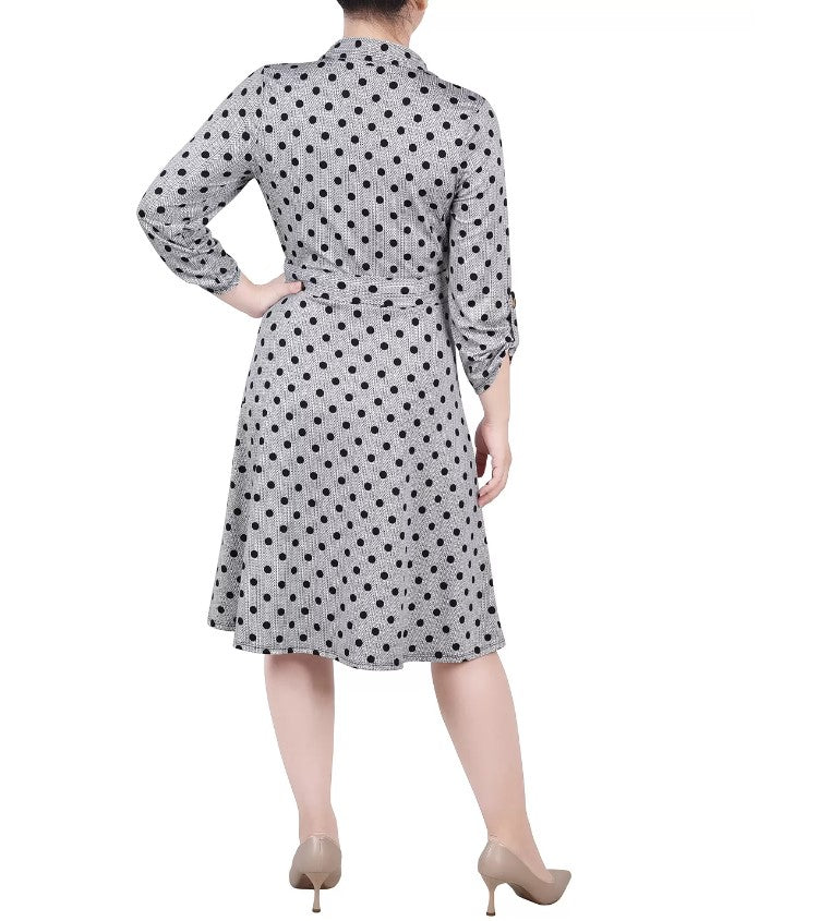 NY Collection Women's 3/4 Sleeve Roll Tab Shirtdress Petite Size PS