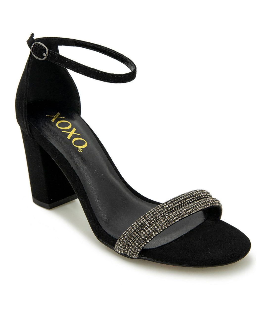 XOXO Women's Salima Rhinestone Detailed Ankle Strap Sandal Black Glit Size 7.5