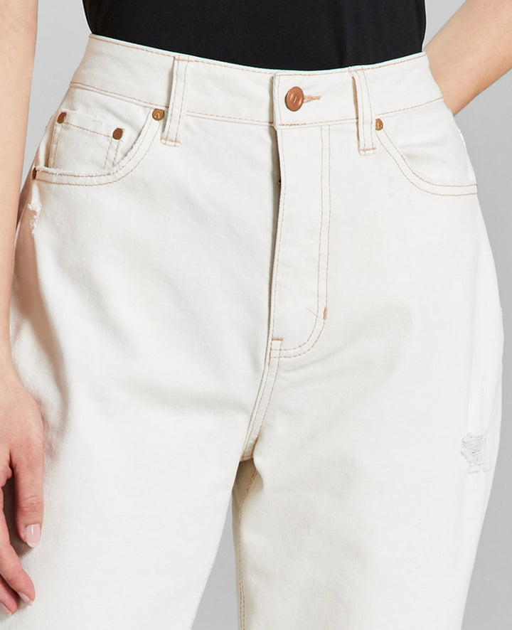 And Now This Women's Ripped Mom Jeans Seashell Off White Wash Size 29