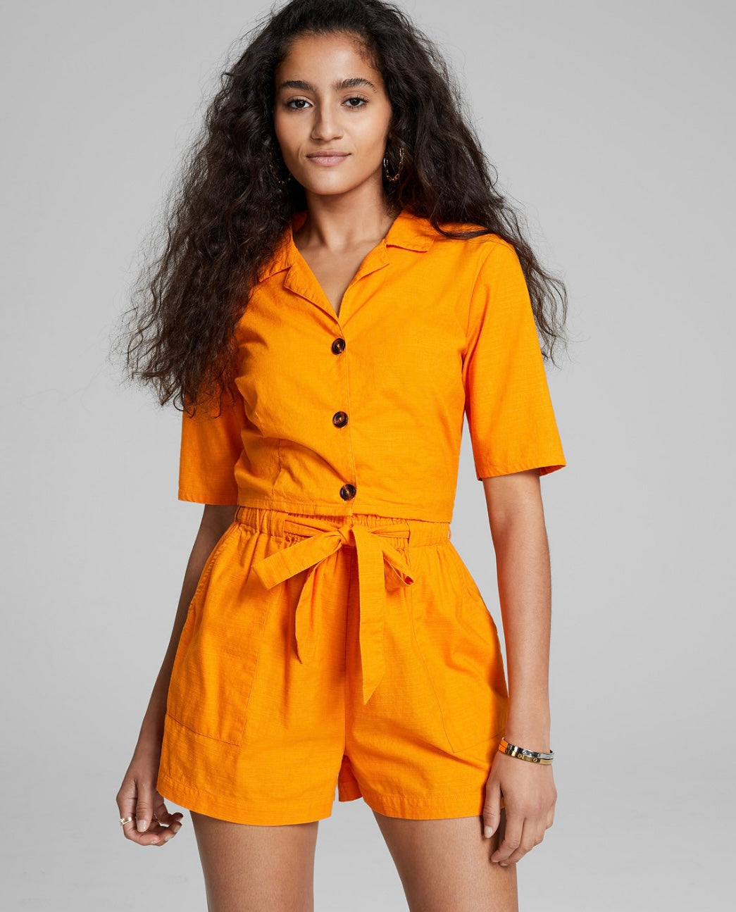 And Now This Women's Cotton Short Sleeve Camp Shirt Mango Size XL