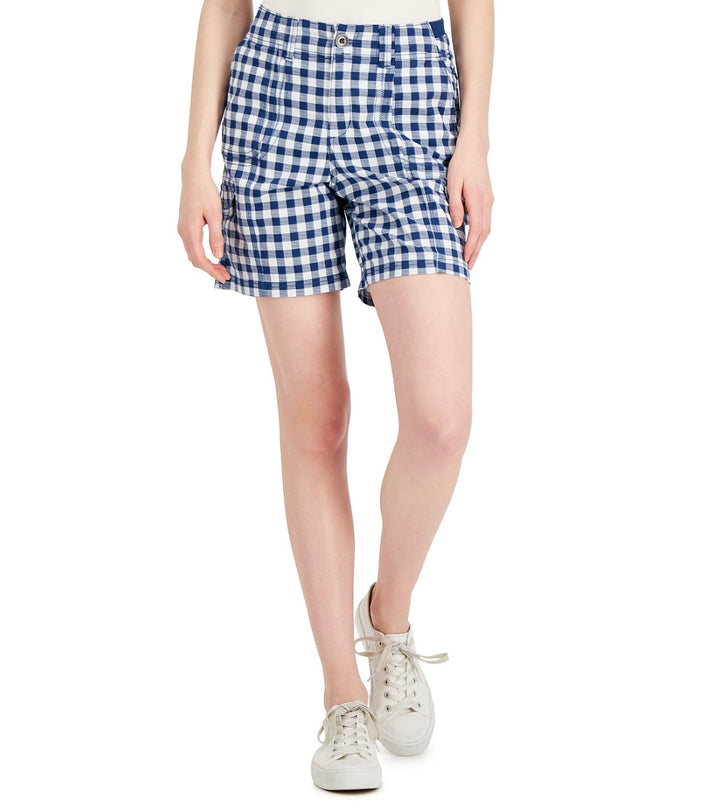 Style & Co. Women's Mid Rise Gingham Zigzag-Stitching Shorts Blue Socket Size 6