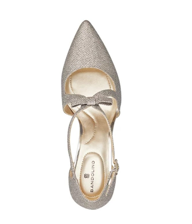 Bandolino Women's Zeffer Strappy Bow Kitten Heel Pumps Gold Glam Size 6.5 M
