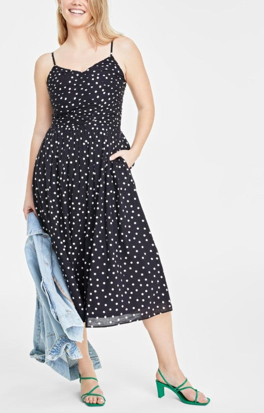 On 34th Women's Dot Soft Corset Midi Dress Deep Black Combo Size XS