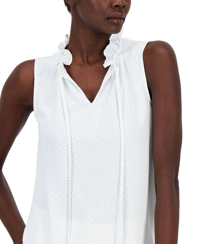 Anne Klein Women's Flat Satin Ruffle Mock Tie Neck Sleeveless Blouse Size L