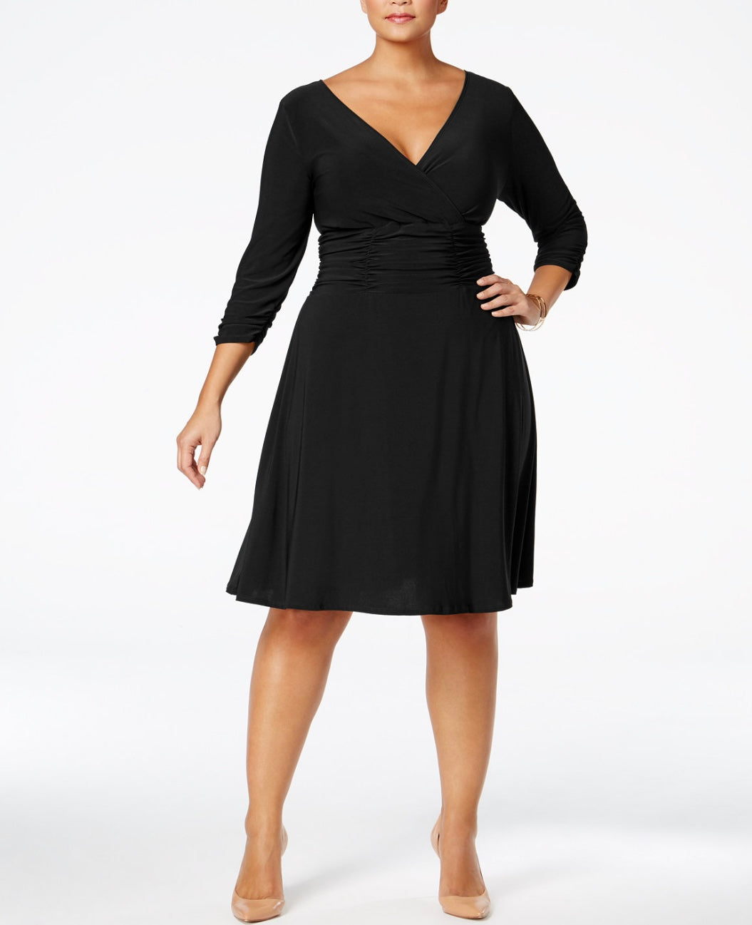 NY Collection Women's Ruched A-Line Dress Black Plus Size 2X