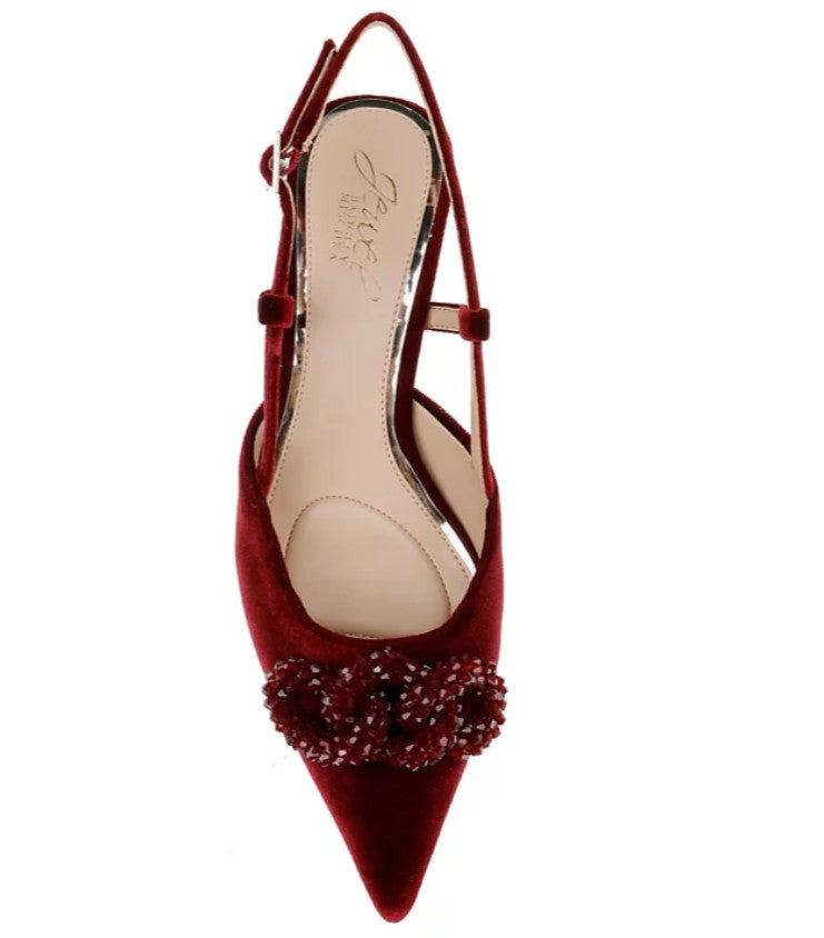 Jewel Badgley Mischka Women's Tabitha Ornamented Slingback Pumps Bordeaux Velvet