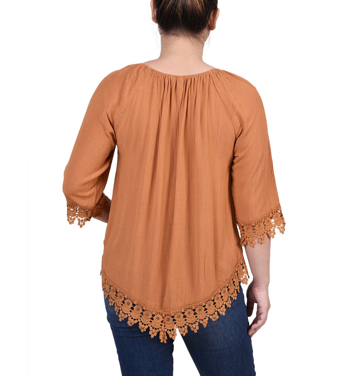 NY Collection Women's 3/4 Sleeve Peasant Blouse Mustard Petite Size PM