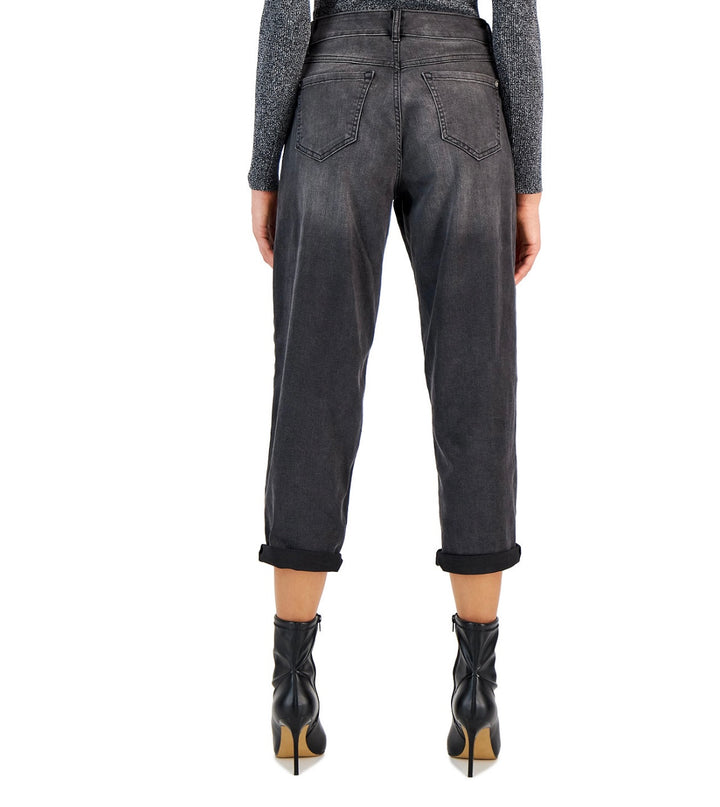 INC International Concepts Women's Rip-Repair Boyfriend Jeans Washed Black