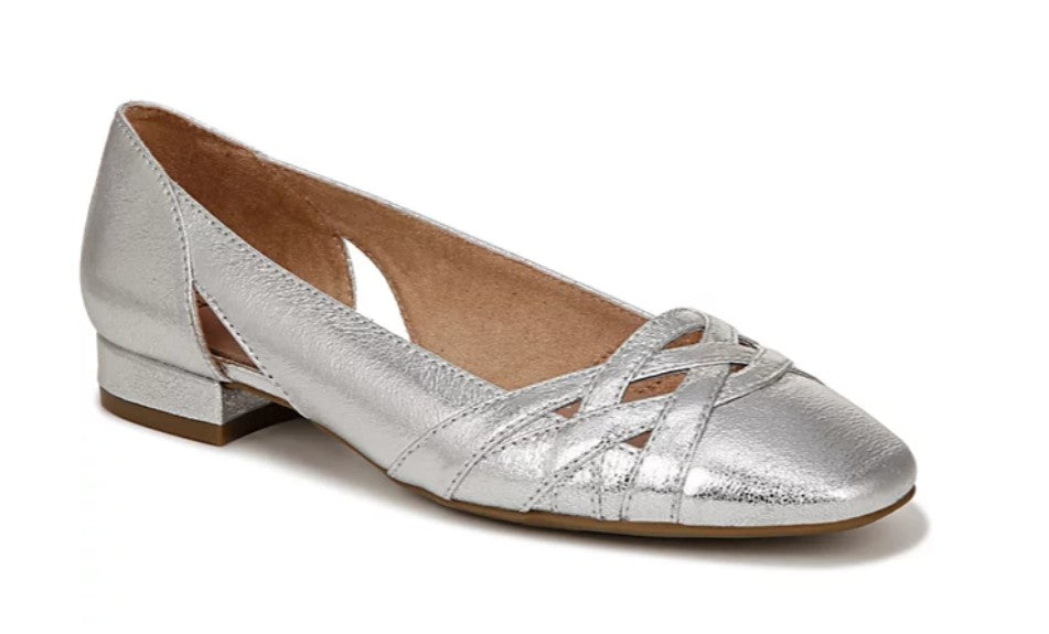 LifeStride Women's Slip On Carmen Flats Shoes Metallic Silver Size 8 1/2